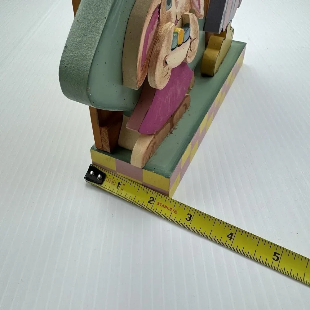 Vintage Easter Bunny Tea Party Wooden Standing Sign 3D Spring Decor